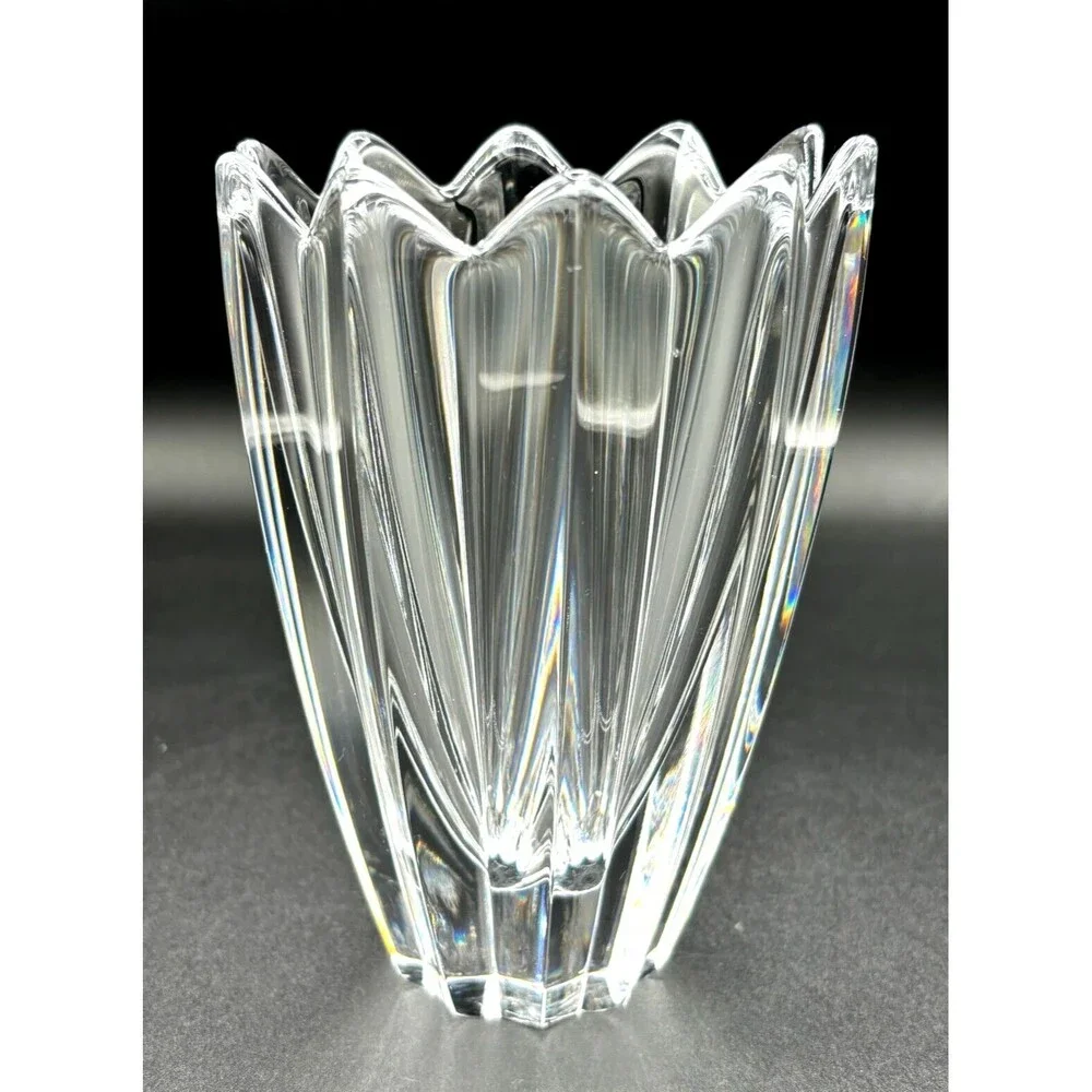 Vintage Orrefors Heavy Crystal Flower Vase Signed Made in Sweden 5.75” Gorgeous!